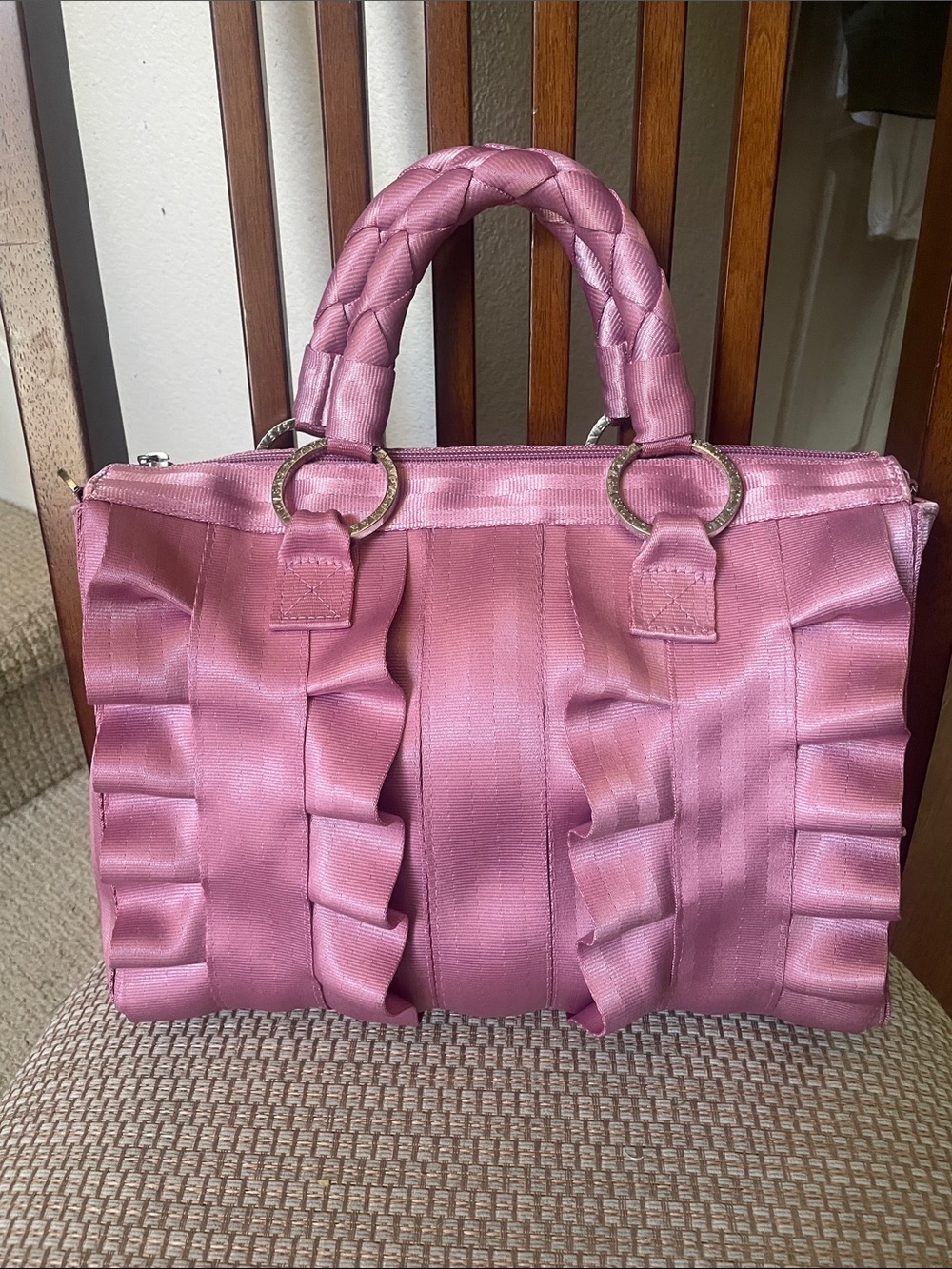 Harveys Dusty Rose Pink Ruffle Lola Satchel Handbag